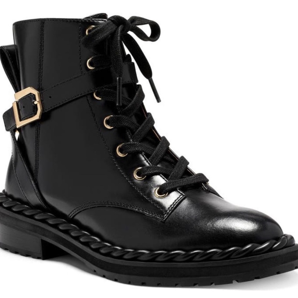 Louise et cie 9.5 braided leather Black Lace-Up Ankle Boots Lo-Sabri moto combat